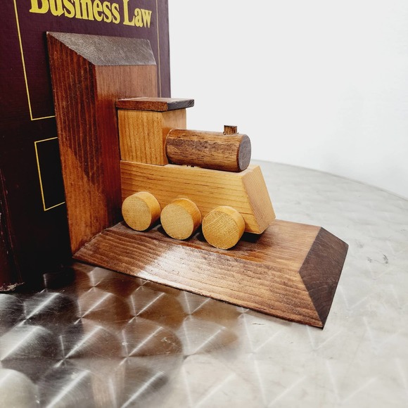 Vintage Wooden Hand Made Train Bookends Library Primitive Classic Americana - Picture 4 of 16